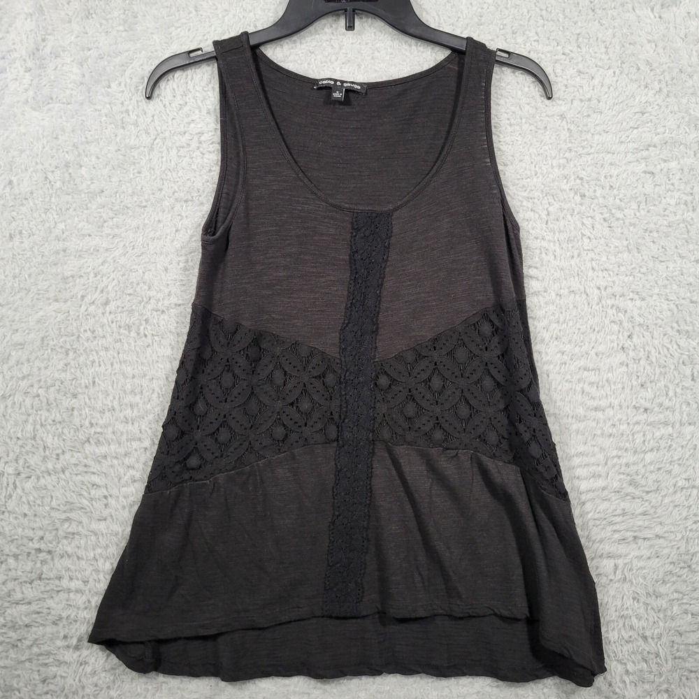 Cable‎ & Gauge Tank Top Womens Small Black Sleeveless Crochet Lace Trim